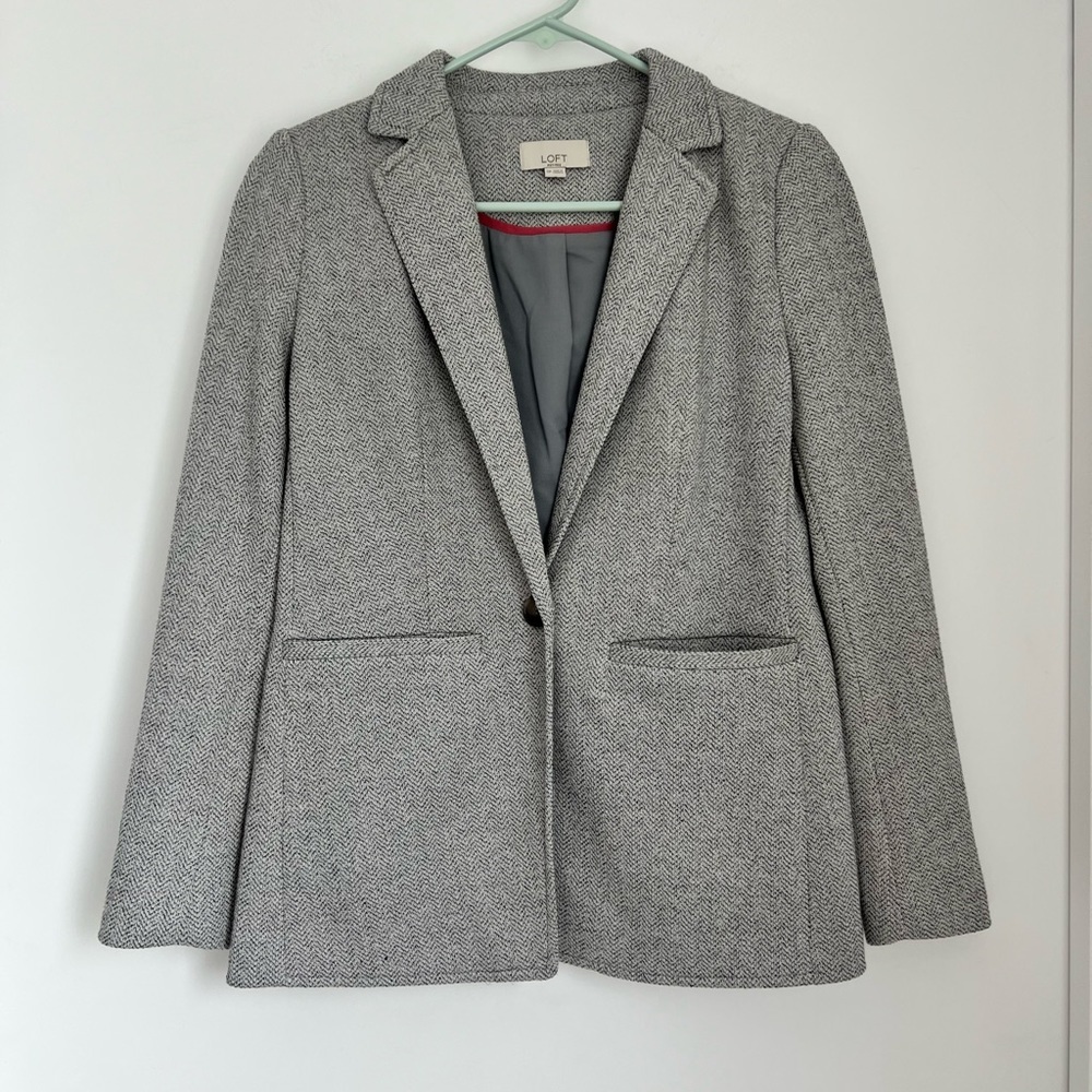 Loft 0P Gray Herringbone Blazer